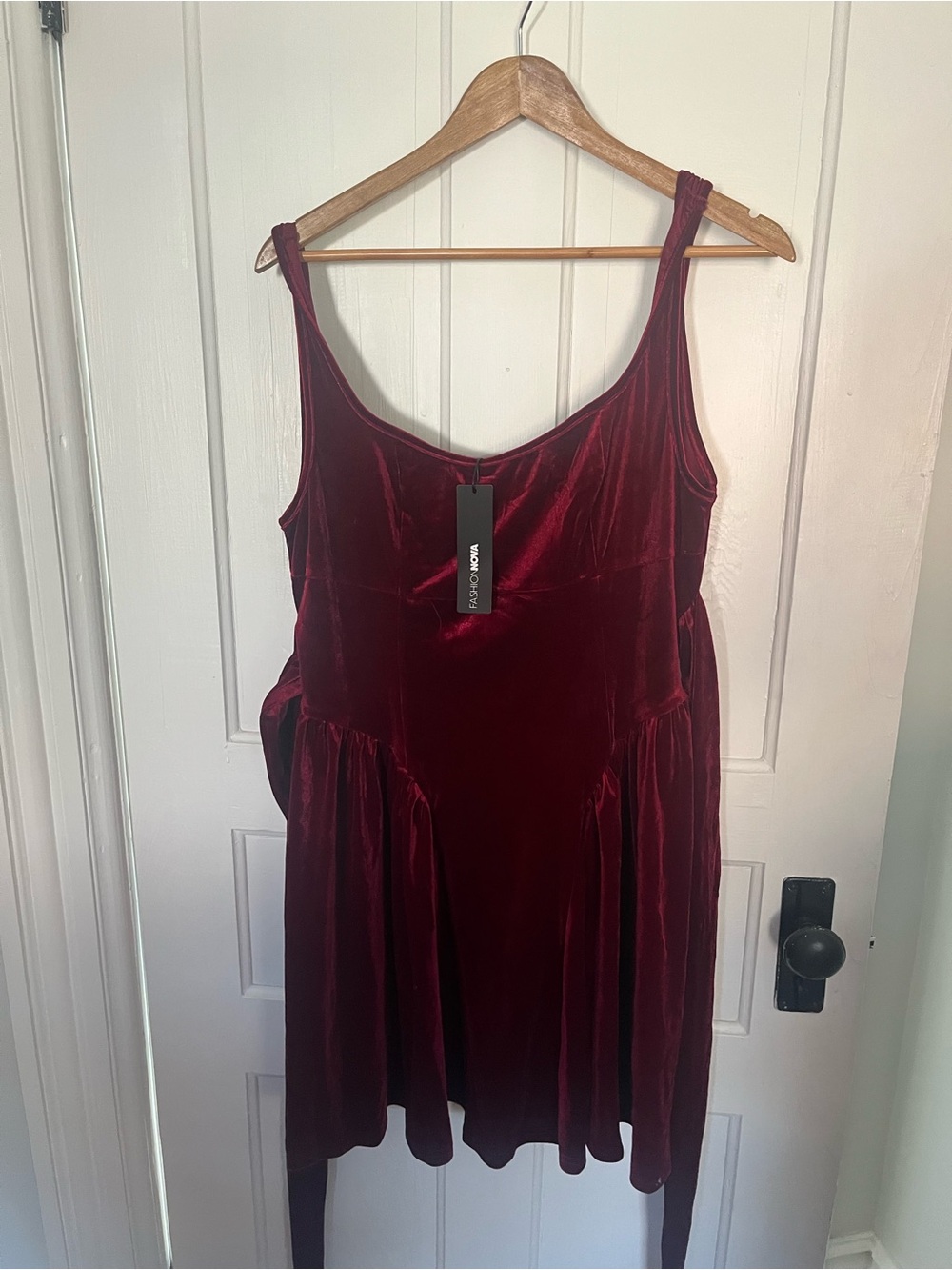 Fashion Nova Velvet Mini Dress in Deep Wine Red